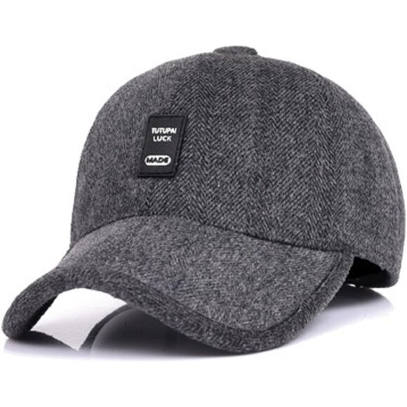 🆕 Men Grey Baseball Cap Winter Warm Wool Tweed Peaked Fold Earmuff Jacket Hat - Picture 1 of 6